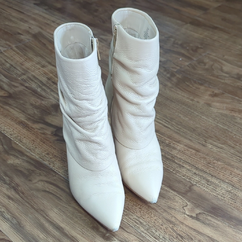 Vince Camuto Cream Pointed Toe Leather Boots Blaira